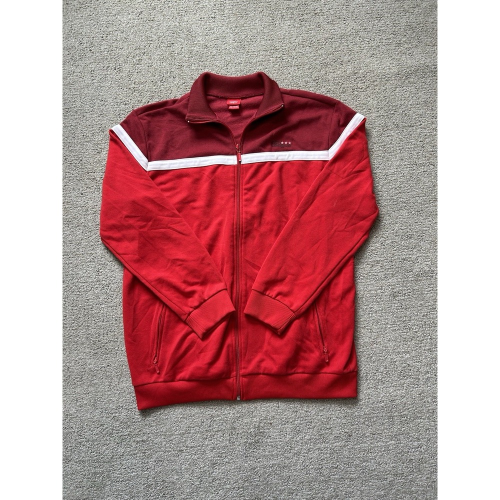 Vintage Y2K Mossimo Zip Up Track Jacket Red White Crewneck Sweatshirt - Men's XL